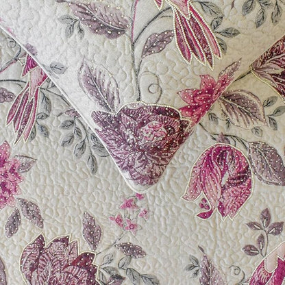 The HomeCentric King/Queen/Twin Pink Decorative King 90"x18" Bed Runner with Pillow Cover, Quilted, Printed & Pearl Embroidery Bed Scarf on Cotton Fabric - Vintage Birdie