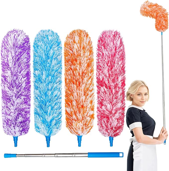 4 Pack Microfiber Feather Dusters, Cobweb Cleaner, Electrostatic Bendable Head by BAIDOON