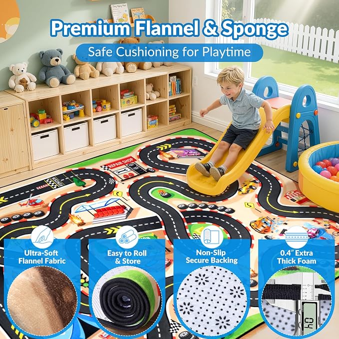 Kids Rug, Race Track Baby Play Mats, 6x9 FT Race Car Rug - Image 3