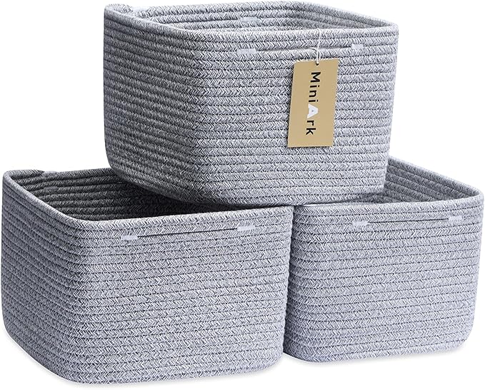 Small Organizing Baskets for Cubes Shelf, 9.7x9.7x7.1 Inch Rope Woven Storage by MiniArkStorageBasketsHome