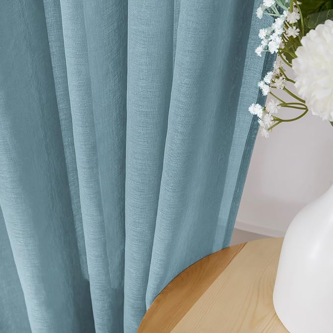 Tollpiz Short Sheer Curtain Living Room Linen Textured Curtains Sheer Light - Image 3