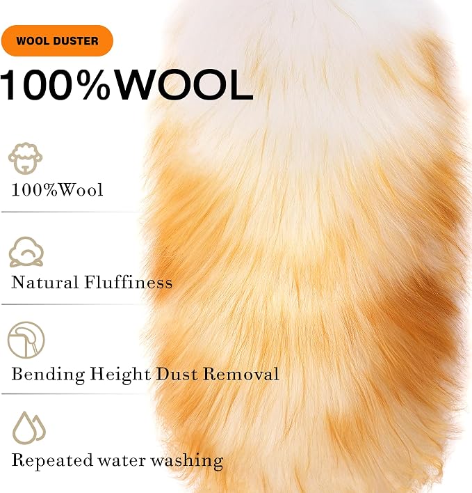 Lambswool Feather Duster with Extension Pole up to 63inch, Extendable Feather - Image 3
