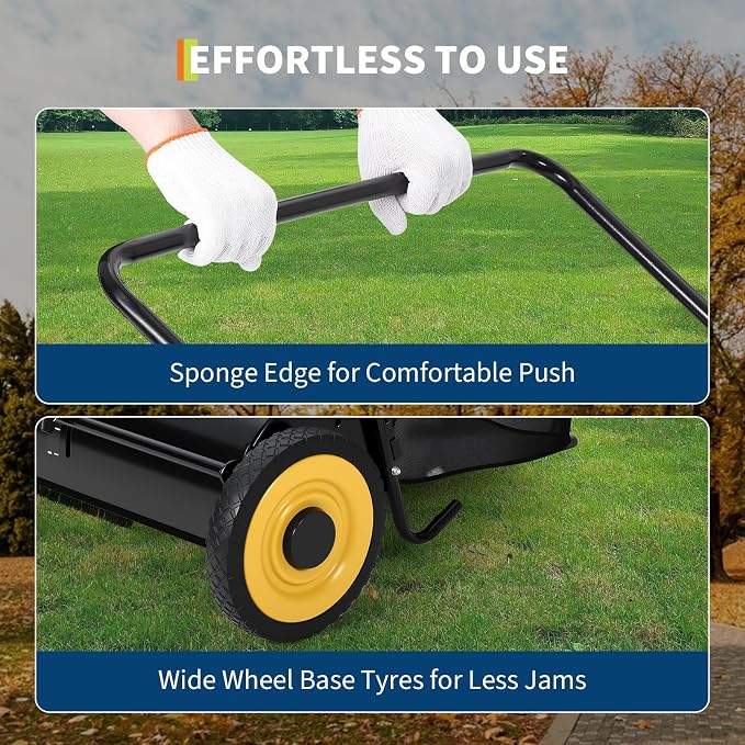 Garvee 21 Inch Push Lawn Sweeper, Leaf & Grass Collector, Strong Rubber Wheels - Image 7