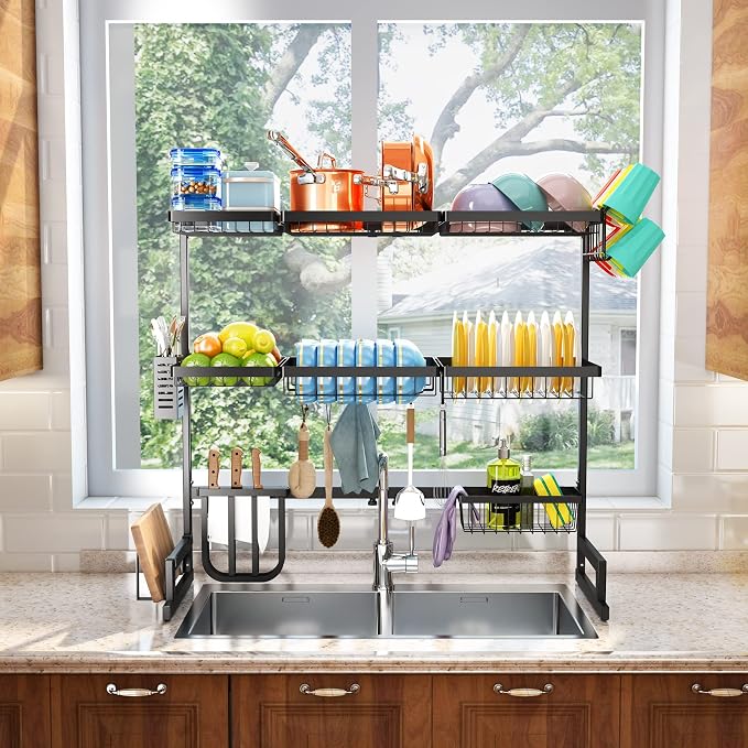 Over The Sink Dish Drying Rack, 3 Tier Adjustable Large Capacity Kitchen - Image 3
