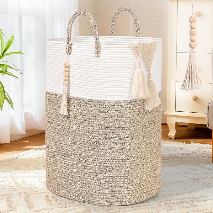 Woven Laundry Basket for Clothes, 80L Large Rectangle Laundry Hampers by WENMER