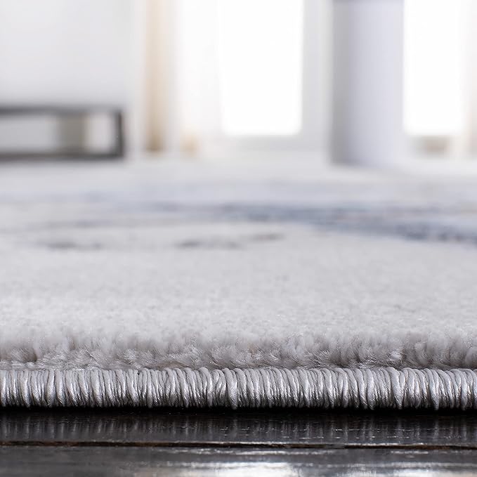 SAFAVIEH Craft Collection Area Rug - 5'3" Round, Grey & Blue, Modern Abstract Design, Non-Shedding & Easy Care, Ideal for High Traffic Areas in Living Room, Bedroom (CFT877L)