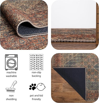Keen Home Design 6x9 Rug - Machine Washable Area Rug with Non-Slip Backing, Ideal for Living Room, Dining Room, Bedroom - Vintage, Easy Clean, Durable, Low Pile Rug - (6' x 9')