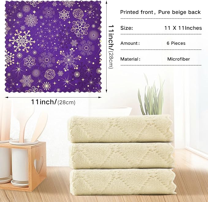 Dish Towels Kitchen Cleaning Cloths Winter Violet Purple - Image 3