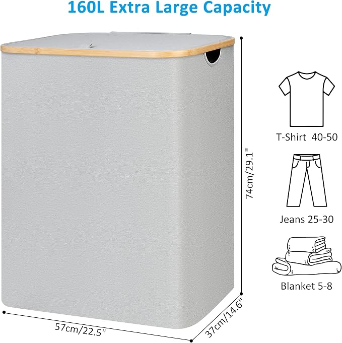 Double Laundry Hamper with Lid, Divided Laundry Hamper with Removable Bags - Image 2