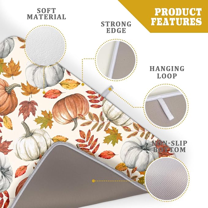 Fall Dish Drying Mat for Kitchen Counter 18x24 Inch Fall Pumpkin Kitchen Mat - Image 4