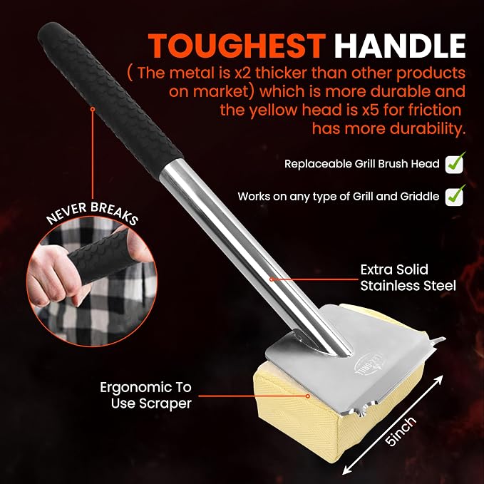 Stainless Steel Grill Brush, BrightGrill Bristle Free, Long Handler, BBQ Brush - Image 3