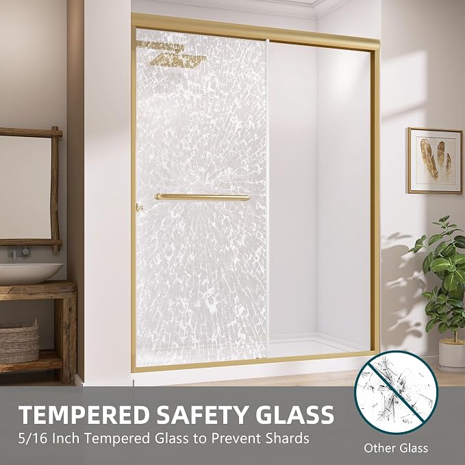 GETPRO Shower Door 56-60 in. W x 75 in. H Semi-Frameless Double Sliding Glass - Image 4