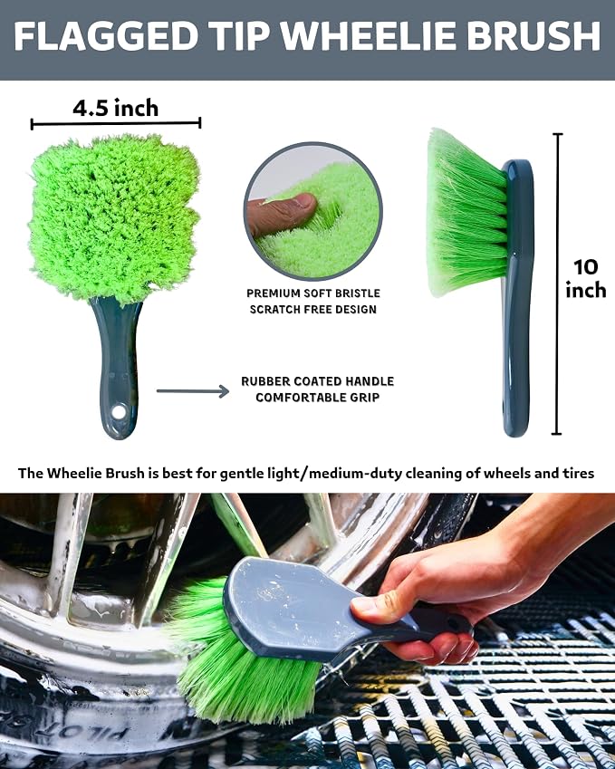 Car Wheel Cleaning Kit: Wheel and Rim Flagged Tip Brush, Bendable Barrel Brush - Image 3