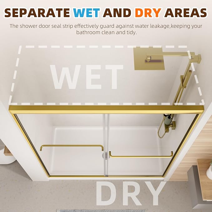 Shower Door, 44-48" W x 70" H Semi-Frameless Double Sliding Glass Shower Door - Image 9