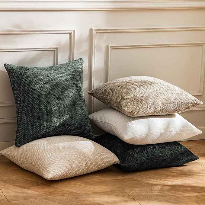 a moment Christmas Dark Green Chenille Throw Pillow Covers 18x18 Inch Pack of 2 Modern Decorative Throw Pillow Covers Farmhouse Cross Covers Home Decor for Sofa Bedroom Living Room