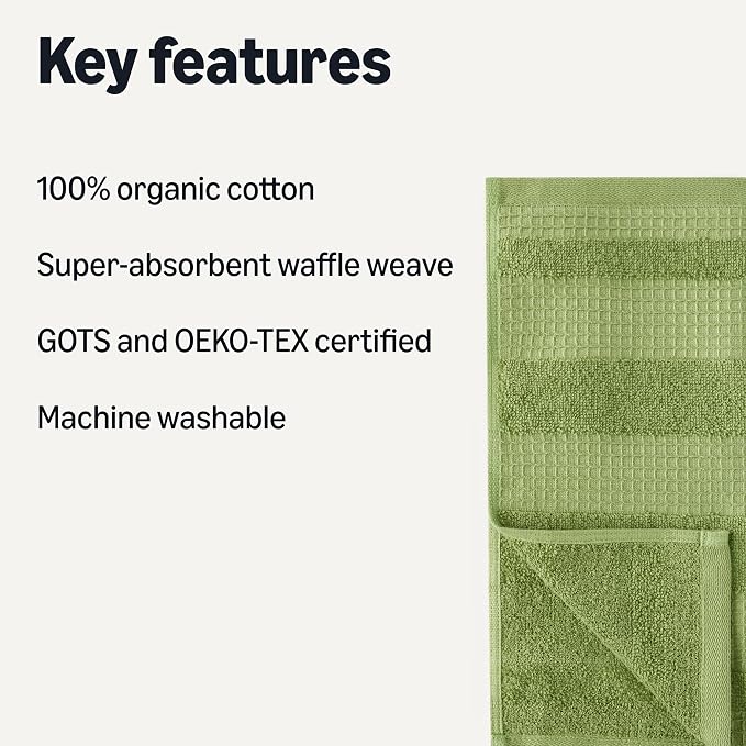 Amazon Basics 100% Organic Cotton Waffle Kitchen Dish Cloths, Ultra Absorbent - Image 2