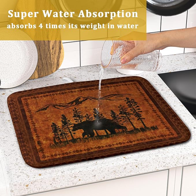 Forest Bear Dish Drying Mat 16x18 Inch Rustic Cabin Washable Microfiber - Image 7