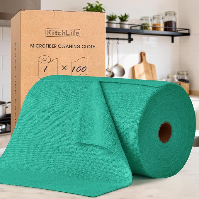 KitchLife Microfiber Cleaning Cloth Roll, 100 Pack by OverDoorHooksKitchenSupplies