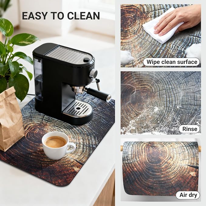 Coffee Drip Mat 20x12 Inch, Wood Grain Stump Design, Absorbent Hide Stain - Image 4