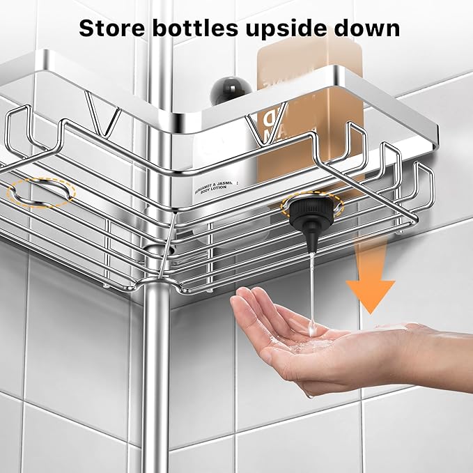 KEGII SUS304 Corner Shower Organizer, Stainless Steel Tension Pole Corner - Image 5