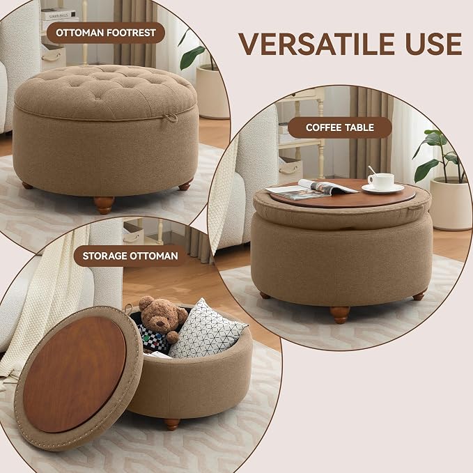 30Inch Round Storage Ottoman - Image 5