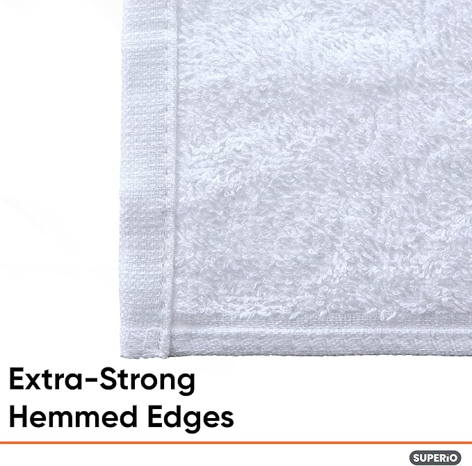 Superio White Washcloths 12 Pack Terry Cloth Rags 100% Cotton 12" Cleaning - Image 4