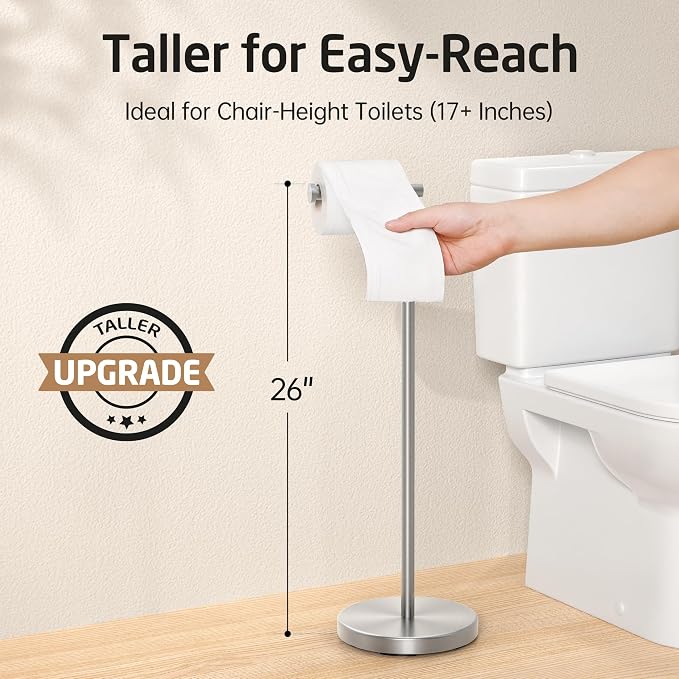 KES Toilet Paper Holder Stand 26" H, Free Standing Toilet Paper Roll Holder - Image 2