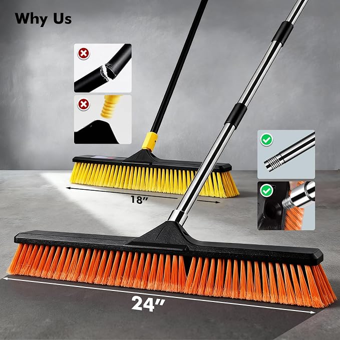 24" Push Broom, Heavy Duty Outdoor Commercial Broom - Image 7