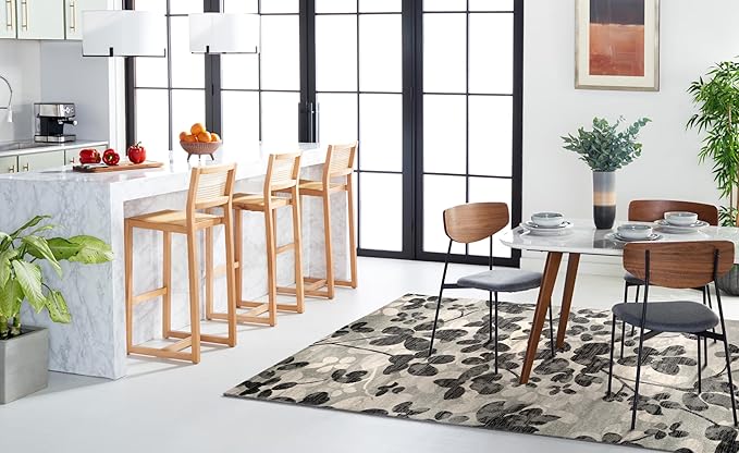 SAFAVIEH Evoke Collection 10' x 14' Grey/Black EVK236R Floral Non-Shedding Living Room Bedroom Dining Home Office Area Rug