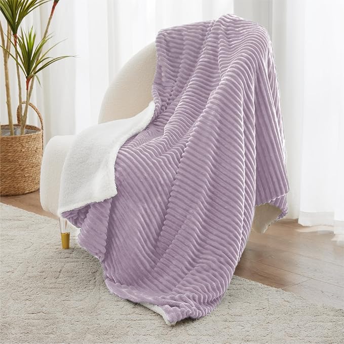 Sherpa Throw Blanket for Couch - Soft Cozy Fleece, Warm for Winter, Reversible for Sofa, 50 x 60 Inches, Lavender