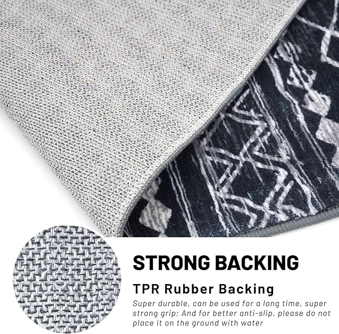 KUTA Boho Runners for Hallways 2x8 Black Moroccan Washable Runner Rug Non-Slip Vintage Kitchen Rugs Ultra Soft Distressed Geometric Floor Carpet for Bedroom Laundry Living Room