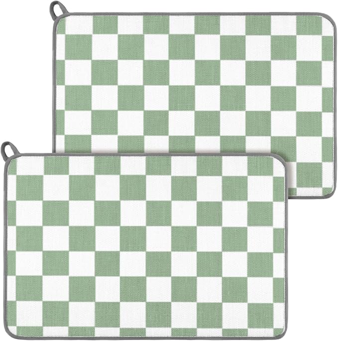Zonon Green Checkered Dish Drying Mat by Zonon