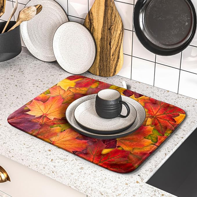 Colorful Autumn Maple Leaves Dish Drying Mat - Image 5