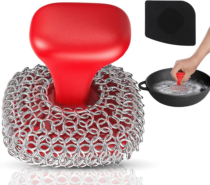 Cast Iron Scrubber | Dish Scrub Brush | 316 Cast Iron Cleaner Chainmail Scrubber by Purgreat