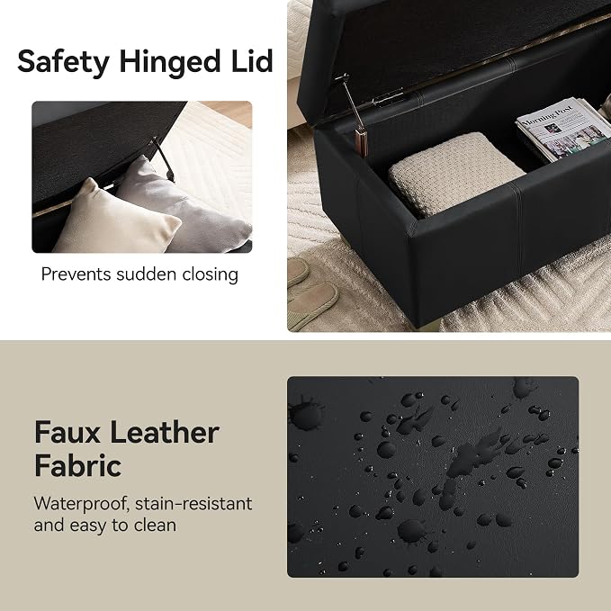 41" Faux Leather Storage Ottoman, Stitch Tufted Rectangle Upholstered End of - Image 5
