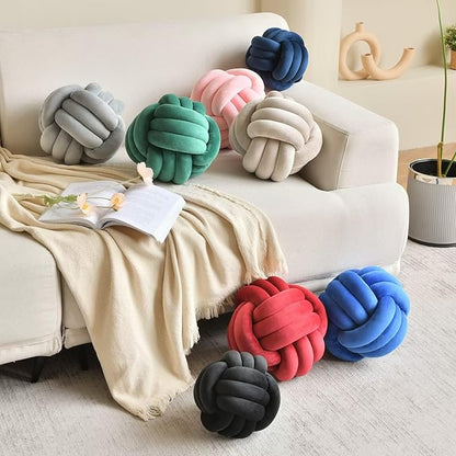Decorative Throw Knot Pillow Ball for Home Chair Sofa Couch Bed Aesthetic Round Velvet Knotted Pillow Cushion (Pink, 8 inches)