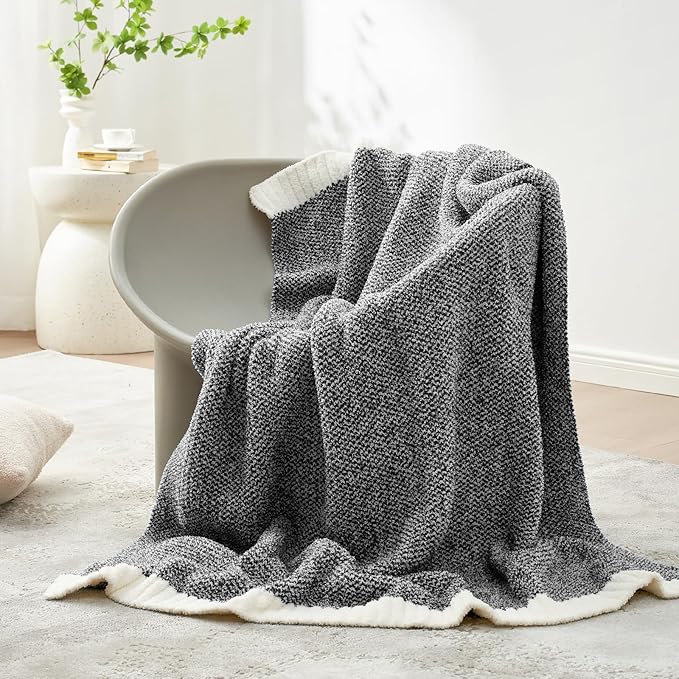 Snuggle Sac Heather Black Throw Blanket for Couch 50x70 inches, Super Soft Warm Blankets Cozy Knit Fuzzy Plush Lightweight Oversized Throws for Sofa, Bed, Camping, Picnic, Black, 50" x 70"