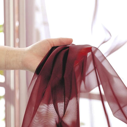 OVZME Burgundy Sheer Curtains - 96" Length 2 Panels Set for Living Room Bedroom, Christmas Gorgeous Window Decoration for Party & Backdrop & Canopy, Burgundy, Each 42Wx96L
