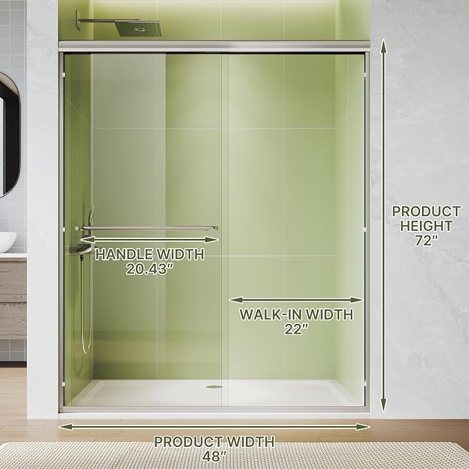 ELEGANT Double Sliding Shower Door 44-48" W x 72" H, Semi-Frameless Bypass - Image 2