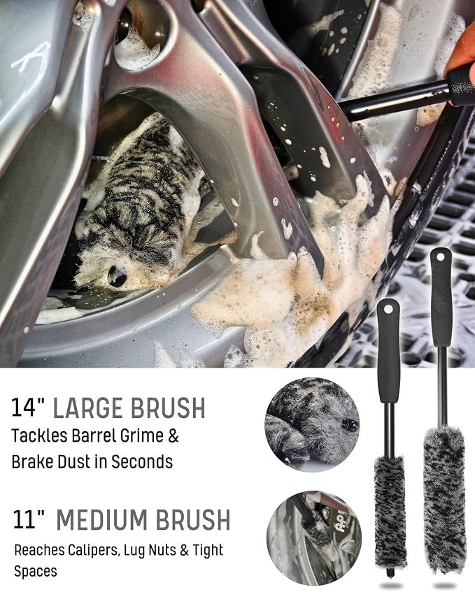 7PCS Pro-Grade Wheel Cleaning Kit: Long Handle Soft Wheel Brushes, Detailing - Image 2