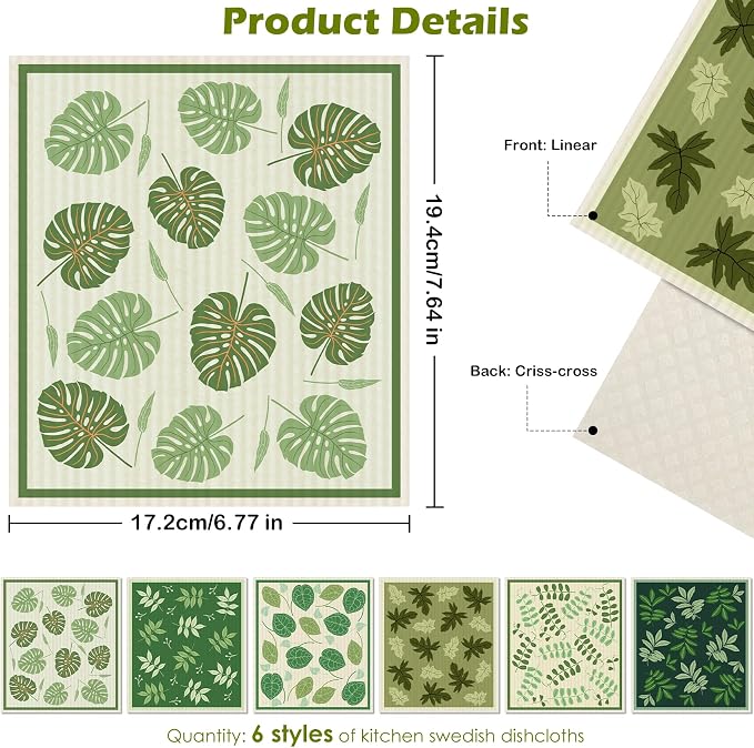 6 Packs Swedish Paper Cloths for Kitchen, Reusable Paper Towels Washable Dish - Image 2