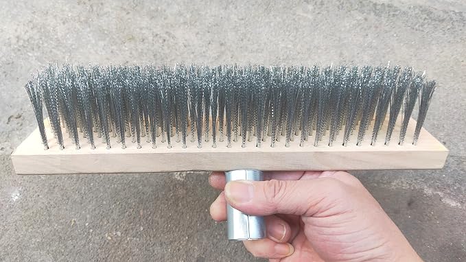 12" Heavy-Duty Rough Surface Floor Brush, Stainless Steel Wire Large Deck Scrub - Image 4