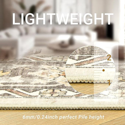 zesthome 6x9 Area Rug, Super Soft Washable Rugs for Living Room, Non-Slip Stain Resistant Vintage Rugs, Ultra-Thin Large Area Rugs (Beige/Brown,6'x9')