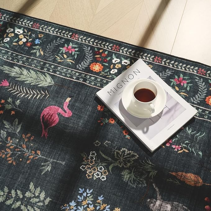 Rugcomf Runner Rug for Kitchen Rug Non Slip 2'6''x8' Washable Rugs with Rubber Backing Soft Floral Animal Carpet Runner for Kitchen, Laundry, Bedroom, Bathroom (Green)