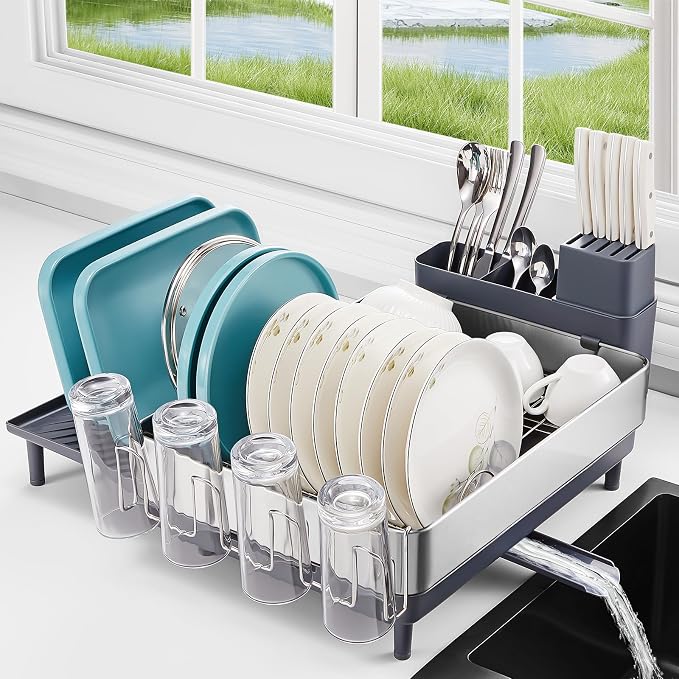 FOHERE Large Dish Drying Rack, Expandable Dish Rack, Stainless Steel Dish Rack by HOME