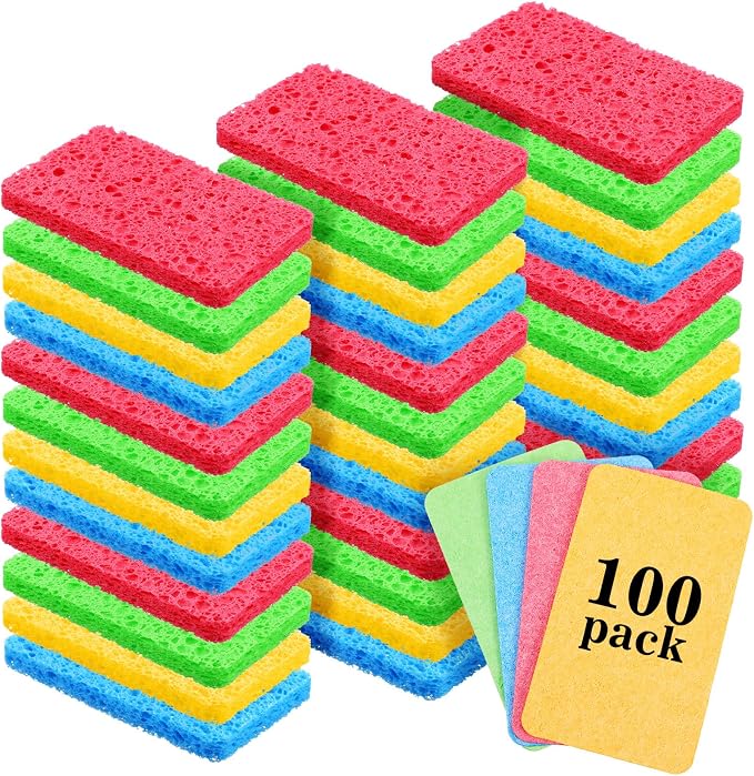 100 Pcs Kitchen Sponges Bulk, Natural Compressed Cellulose Sponges by Unknown