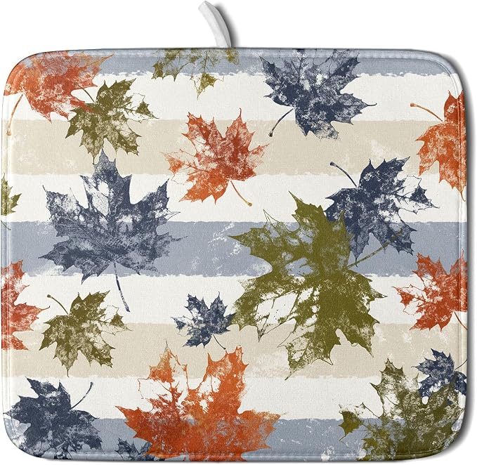 Autumn Colorful Maple Leaves Dish Drying Mat by Sweetshow
