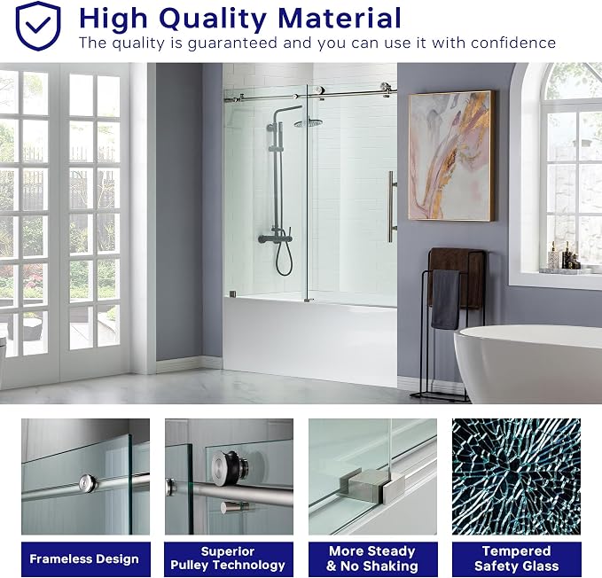 Woodbridge Frameless Bathtub Shower Doors 56-60" Width x 62" Height - Image 2