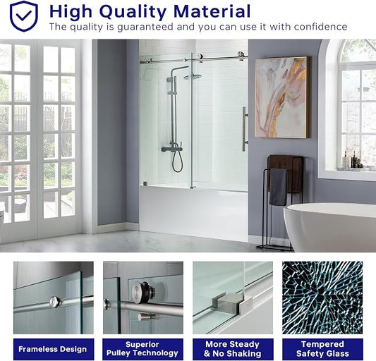 Woodbridge Frameless Bathtub Shower Doors 56-60" Width x 62" Height - Image 2