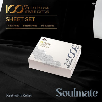 Mayfair Linen 500 Thread Count Twin Cotton Sheets - 3 PC Twin Size Bed Sheet Set Cotton (Black), Soft, Cooling, Sateen Hotel-Quality 16" Deep Pocket Bedsheet for Hot Sleepers (Fits 18" Mattress)